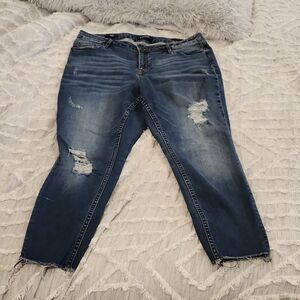Dark wash, distressed Vigoss "jagger" skinny raw cuff jeans size 14!